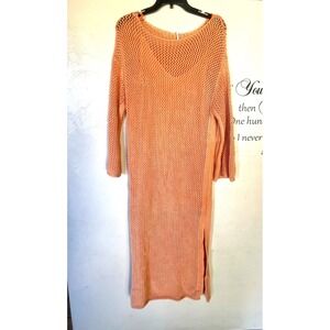 Young Fabulous & Broke Santorini Peach Crochet Knit Maxi Dress Side Slit S Boho
